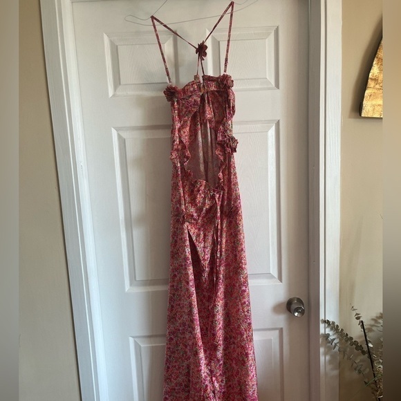 3D Rosette Ditsy Maxi Dress Chiffon Silk Slip Floral Love Flower NEW Suzette - Picture 12 of 14